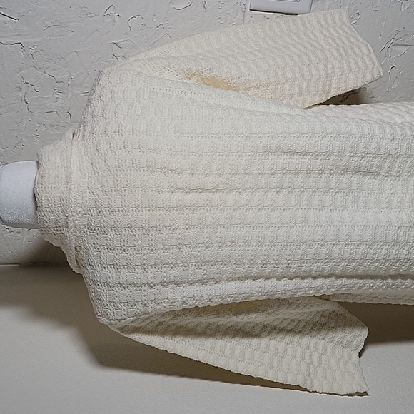 VTG Sweater Cardigan Coat Longline Knit 3/4 Sleeve Open Front Collar 60s Cream M - Picture 5 of 9